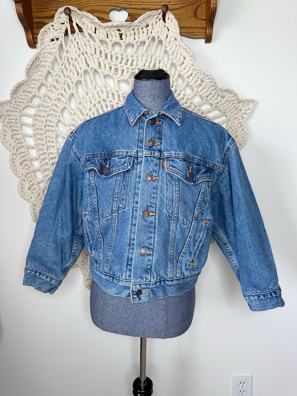 Levis Vintage Orange Tab Denim Flannel Lined Jacket Size Small